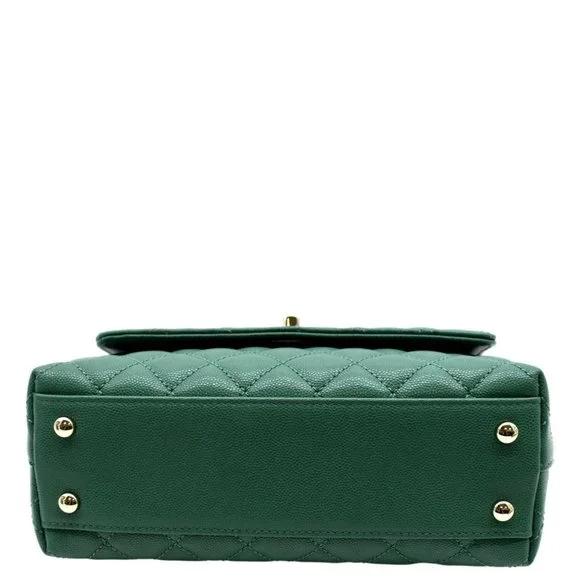 CHANEL  Coco Mini Top Handle Caviar Leather Shoulder Bag Green - Picture 8 of 13